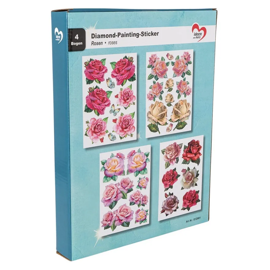Diamond-Painting-Sticker, Rosen, DIN A4, 4 Bogen