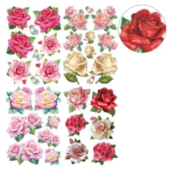 Diamond-Painting-Sticker, Rosen, DIN A4, 4 Bogen