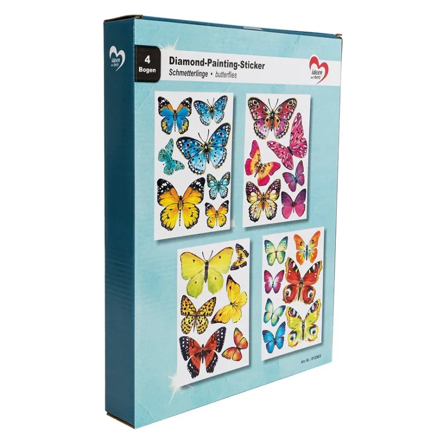 Diamond-Painting-Sticker, Schmetterlinge, DIN A4, 4 Bogen