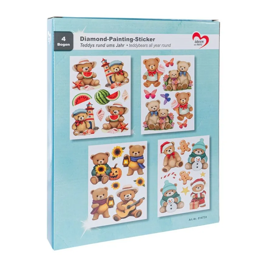 Diamond-Painting-Sticker, Teddys rund ums Jahr, DIN A4, 4 Bogen
