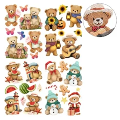 Diamond-Painting-Sticker, Teddys rund ums Jahr, DIN A4, 4 Bogen