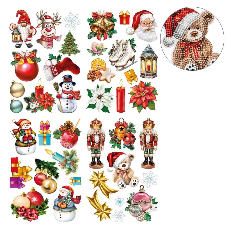 Diamond-Painting-Sticker, Winter/Weihnachten, DIN A4, 4 Bogen