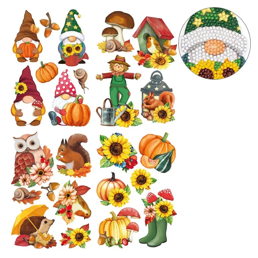 Diamond-Painting-Sticker, Zauberhafter Herbst, DIN A4, 4 Bogen