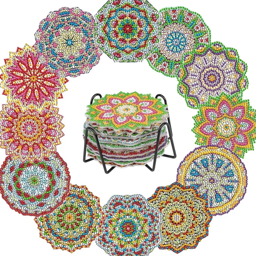 Diamond-Painting-Untersetzer, inkl. Werkzeug & Zubehör, 12 Stück