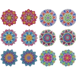 Diamond-Painting-Untersetzer, Mandala 3, inkl. Werkzeug & Zubehör, 12 Stück