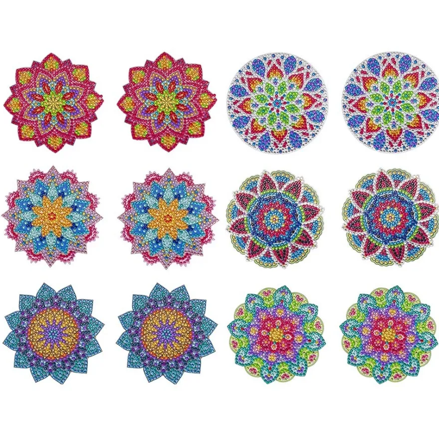 Diamond-Painting-Untersetzer, Mandala 3, inkl. Werkzeug & Zubehör, 12 Stück