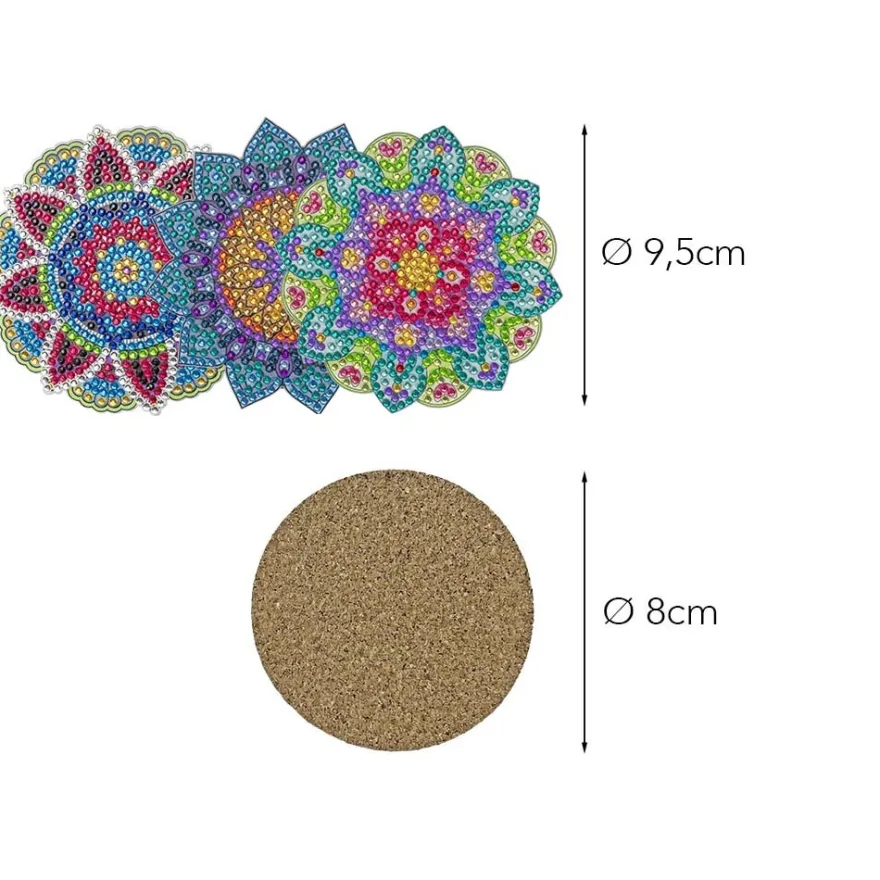 Diamond-Painting-Untersetzer, Mandala 3, inkl. Werkzeug & Zubehör, 12 Stück