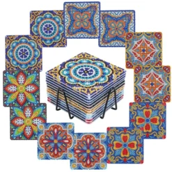 Diamond-Painting-Untersetzer, Mandala 1, inkl. Werkzeug & Zubehör, 12 Stück