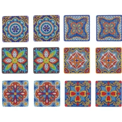 Diamond-Painting-Untersetzer, Mandala 1, inkl. Werkzeug & Zubehör, 12 Stück