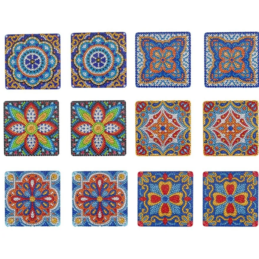 Diamond-Painting-Untersetzer, Mandala 1, inkl. Werkzeug & Zubehör, 12 Stück