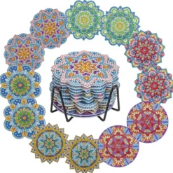 Diamond-Painting-Untersetzer, Mandala 4, inkl. Werkzeug & Zubehör, 12 Stück