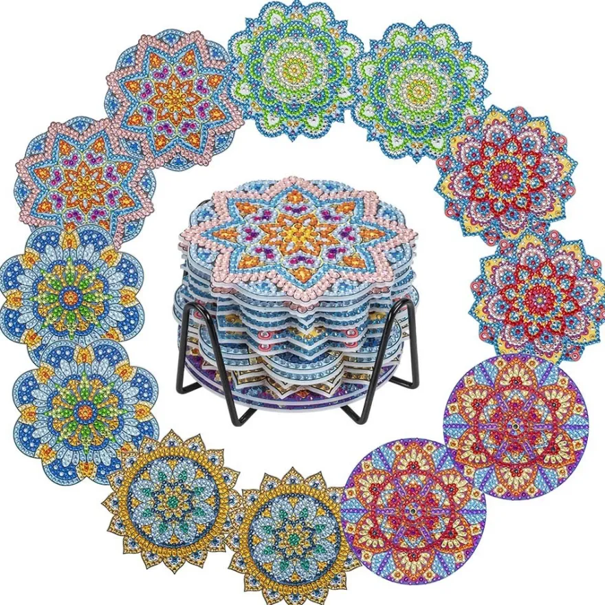 Diamond-Painting-Untersetzer, Mandala 4, inkl. Werkzeug & Zubehör, 12 Stück