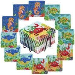Diamond-Painting-Untersetzer, Maritim 1, inkl. Werkzeug & Zubehör, 12 Stück