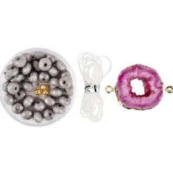 DIY-Schmuckarmband, Achat, pink mit Goldumrandung, 39-teilig