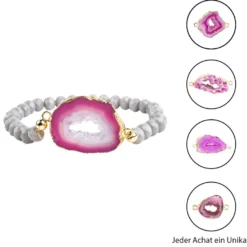 DIY-Schmuckarmband, Achat, pink mit Goldumrandung, 39-teilig