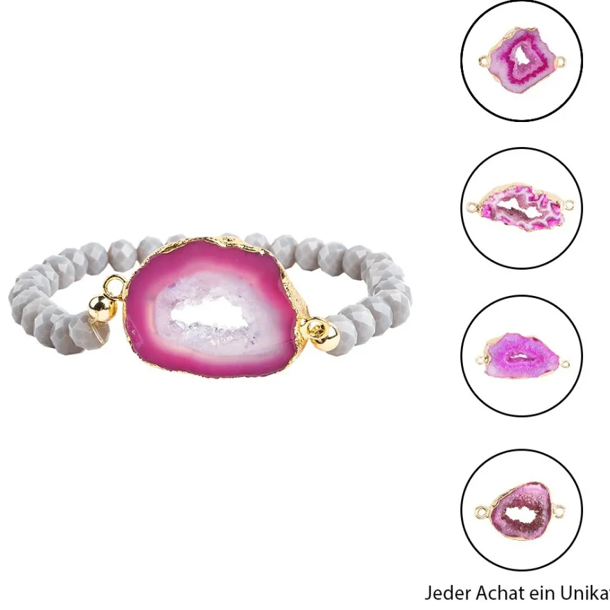DIY-Schmuckarmband, Achat, pink mit Goldumrandung, 39-teilig