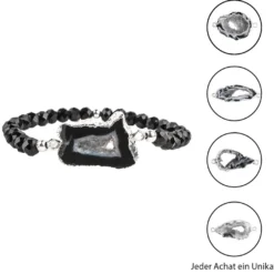 DIY-Schmuckarmband, Achat, schwarz mit Silberumrandung, 39-teilig