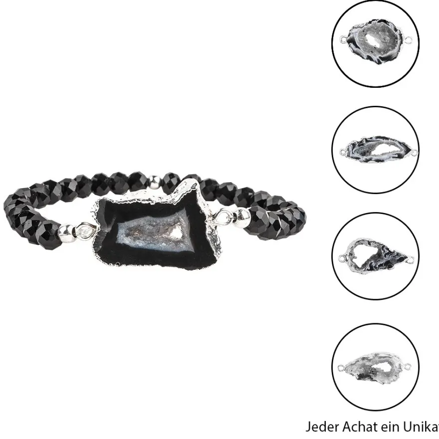 DIY-Schmuckarmband, Achat, schwarz mit Silberumrandung, 39-teilig