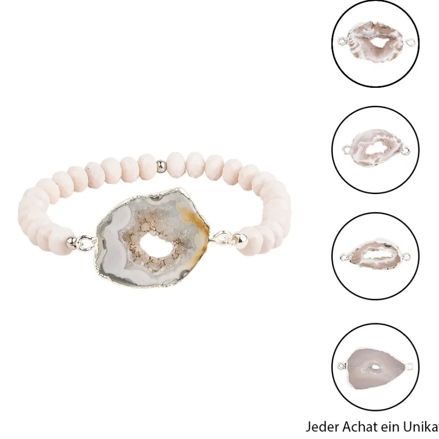 DIY-Schmuckarmband, Achat, taupe mit Silberumrandung, 39-teilig