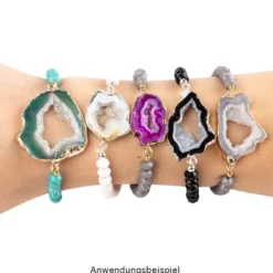 DIY-Schmuckarmband, Achat, taupe mit Silberumrandung, 39-teilig