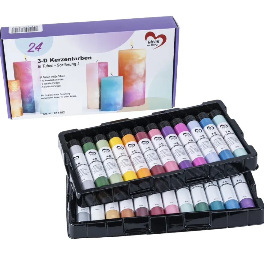 3-D Kerzenfarben in Tuben, Sortierung 2, 24 verschiedene Farben, je 30ml, 24 Stück
