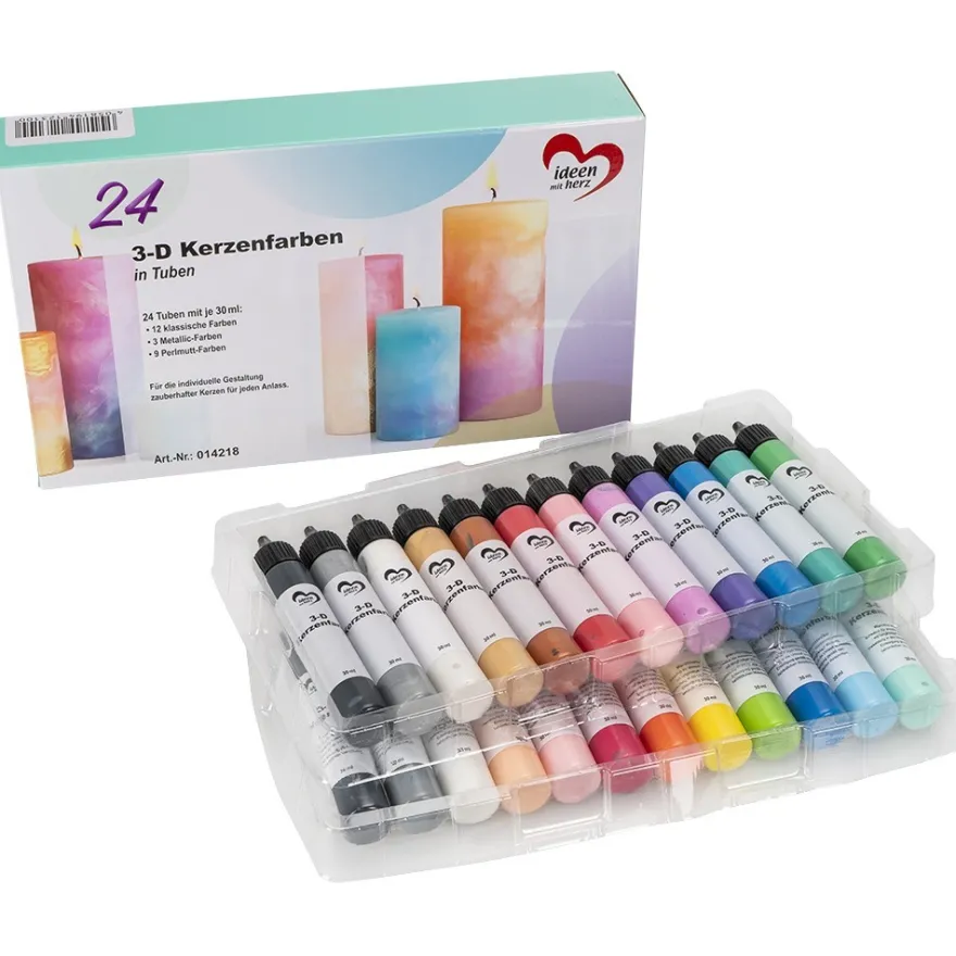 3-D Kerzenfarben in Tuben, 24 verschiedene Farben, je 30ml, 24 Stück