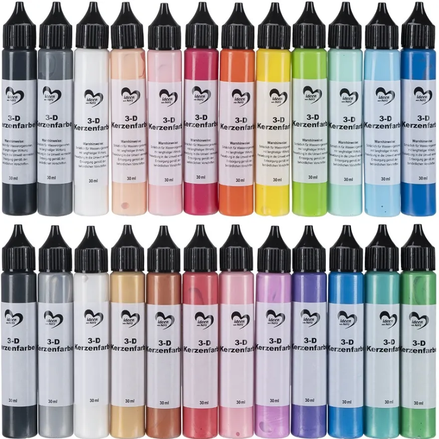 3-D Kerzenfarben in Tuben, 24 verschiedene Farben, je 30ml, 24 Stück