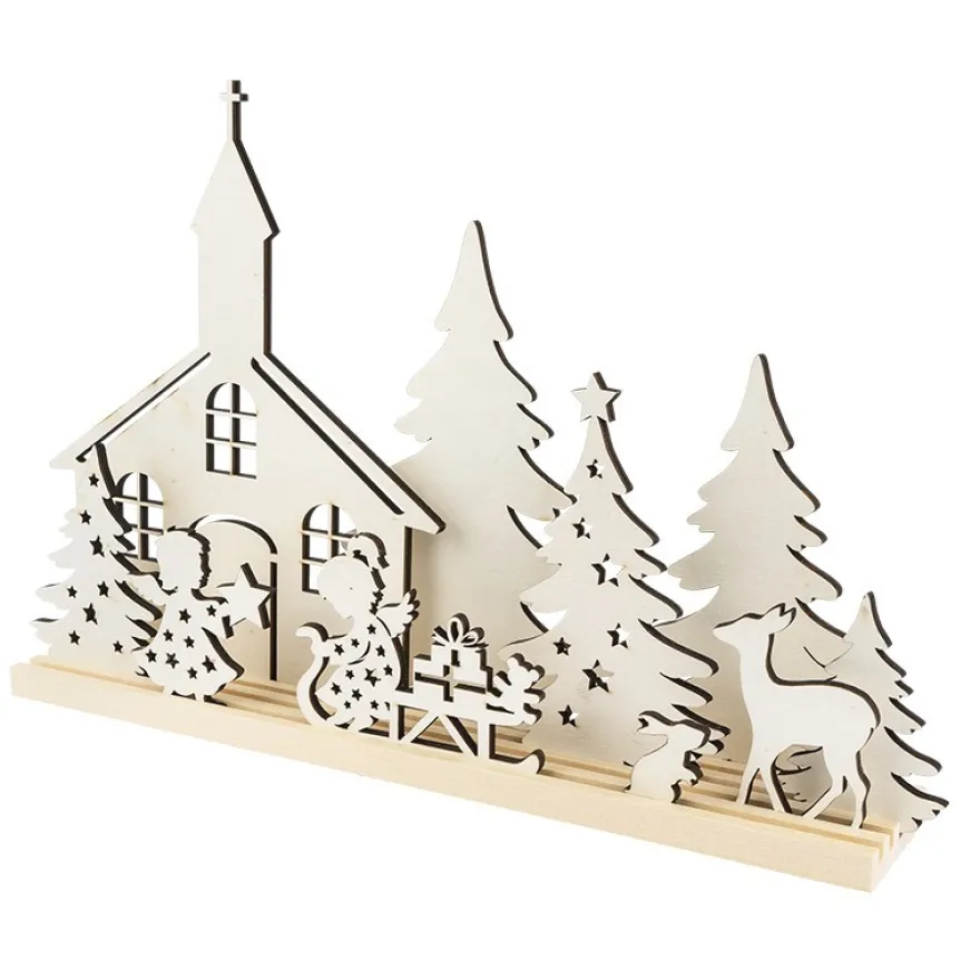 3-D Landschaft zum Stecken, Kirche & Engelchen, Podest & versch. Holzelemente, 11-teilig