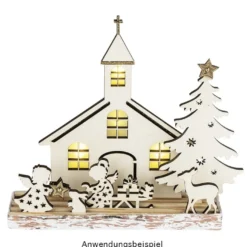 3-D Landschaft zum Stecken, Kirche & Engelchen, Podest & versch. Holzelemente, 7-teilig