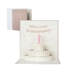 3-D Laser-Grußkarte & Umschlag, Herzlichen Glückwunsch, Altrosé-perlmutt, 15cm x 15cm, 250g/m²