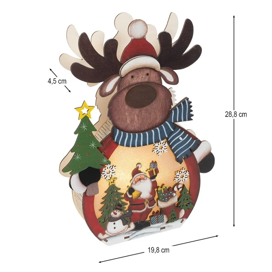 3-D LED-Aufsteller, Rentier, aus Holz, 3 LEDs in Warmweiß, mit Timer