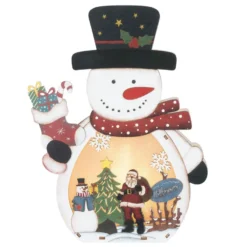 3-D LED-Aufsteller, Schneemann, aus Holz, 3 LEDs in Warmweiß, mit Timer