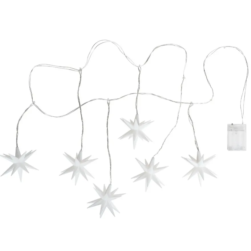 3-D LED-Sterne-Girlande, 6 weiße Sterne, je Ø 10cm, warmweiß, inkl. Timer