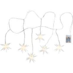 3-D LED-Sterne-Girlande, 6 weiße Sterne, je Ø 10cm, warmweiß, inkl. Timer