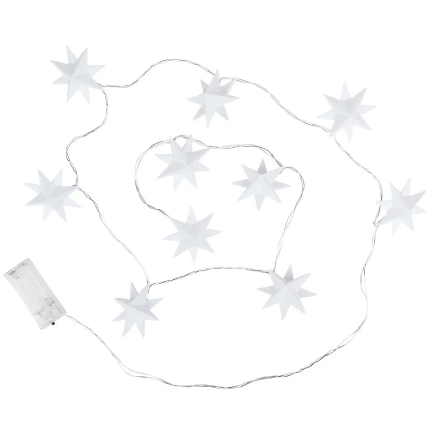 3-D LED-Sterne-Lichterkette 10 Sterne, Ø 7cm, weiß, 10 LEDs, warmweiß, inkl. Timer