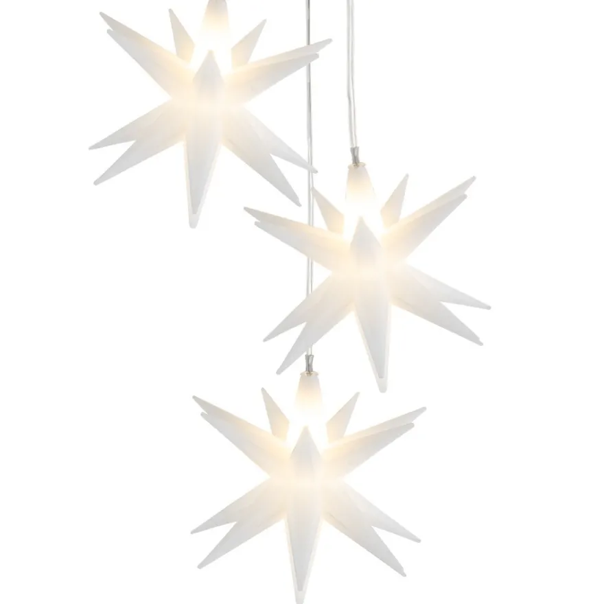 3-D LED-Sterne-Trio, weiß, je Ø 10cm, 16 Strahlen, warmweiß, inkl. Timer