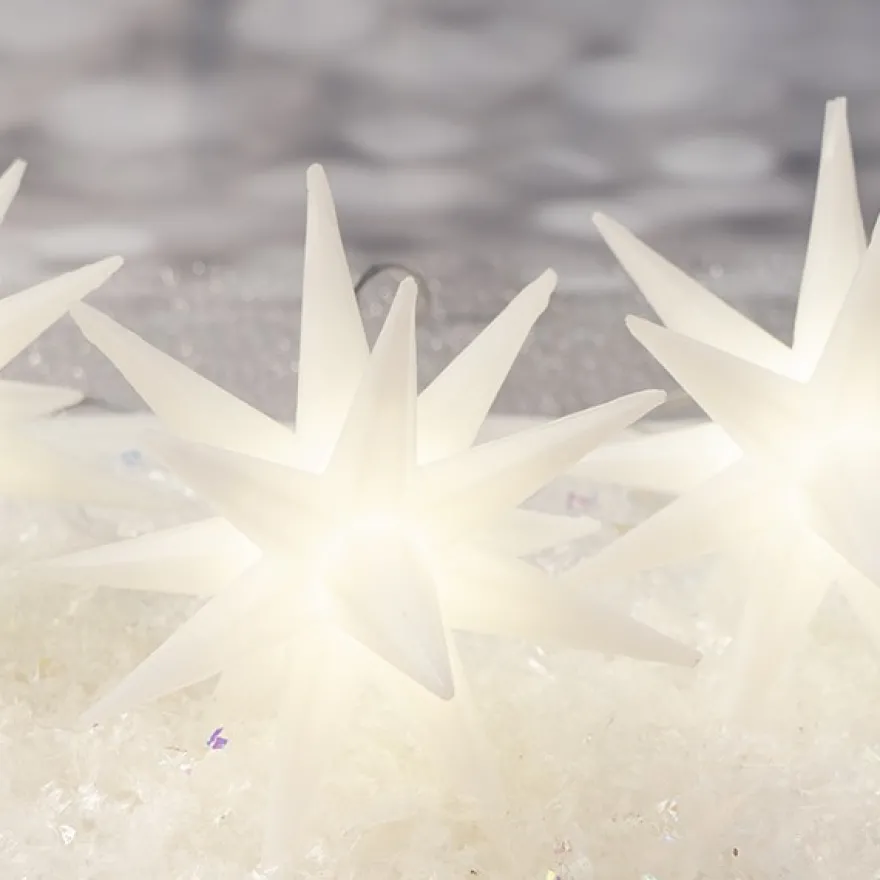 3-D LED-Sterne, weiß, Ø 10cm, 16 Strahlen, warmweiß, inkl. Timer, 3 Stück