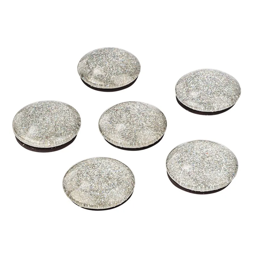 3-D Magnete, silber diamantiert, Ø 2,5cm, 8,5mm hoch, 6 Stück
