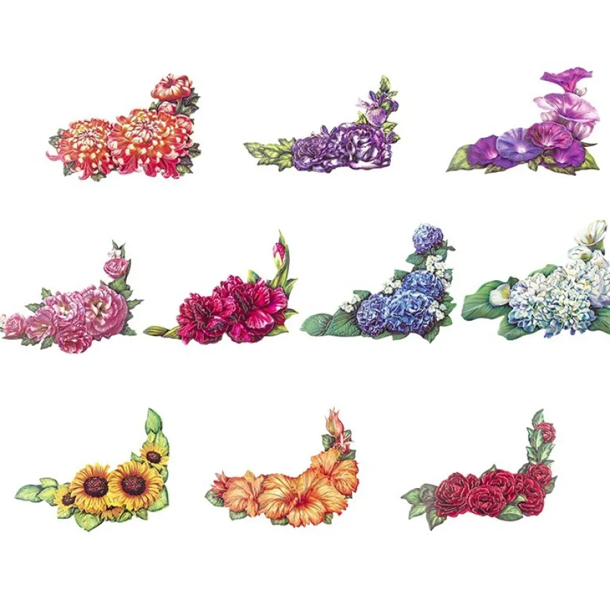 3-D Motive, Blüten-Ecken, Gold-Gravur, 7,5-13cm, 10 Motive
