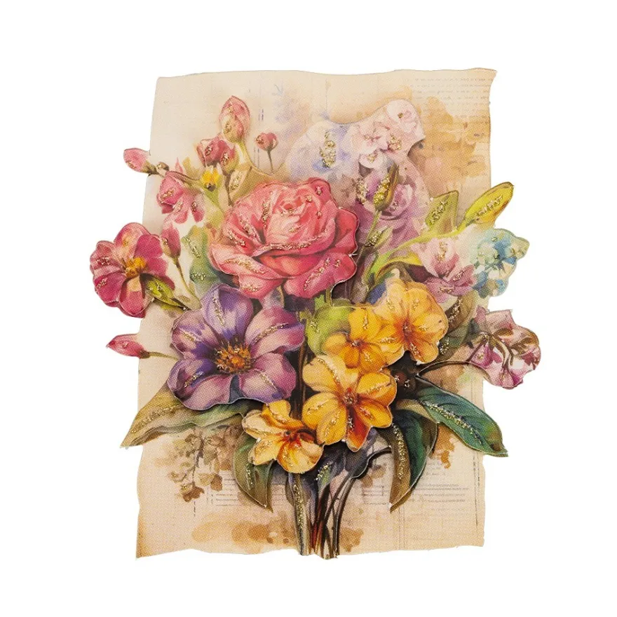 3-D Motive, Blumen auf Naturpapier, 6,5-8,5cm, 10 Motive