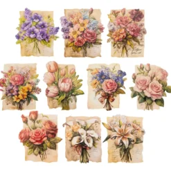 3-D Motive, Blumen auf Naturpapier, 6,5-8,5cm, 10 Motive