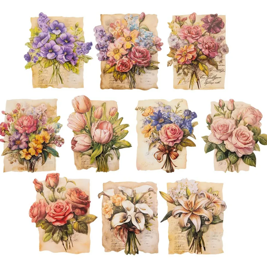 3-D Motive, Blumen auf Naturpapier, 6,5-8,5cm, 10 Motive