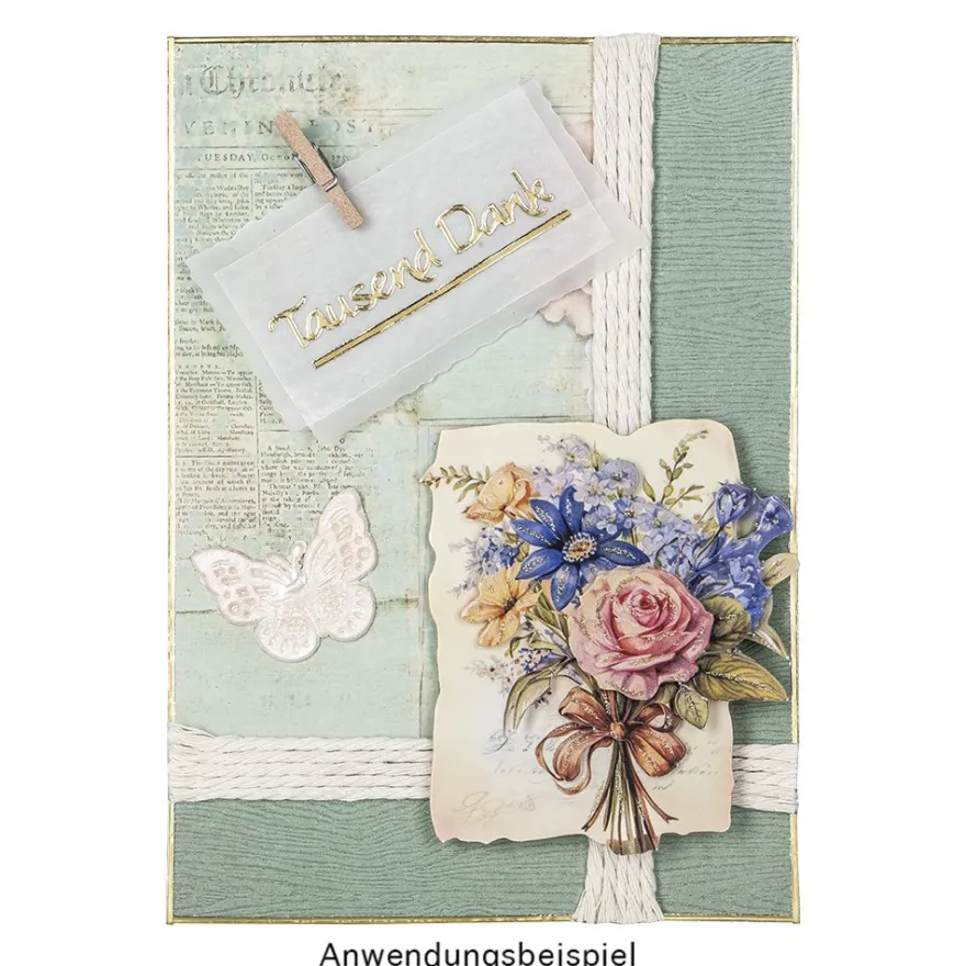 3-D Motive, Blumen auf Naturpapier, 6,5-8,5cm, 10 Motive