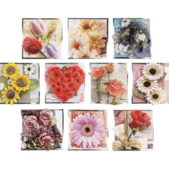 3-D Motive, Blumen-Grüße, Silber-Gravur, 8x8cm, 10 Motive