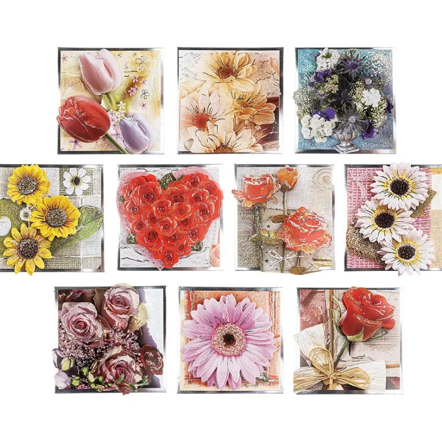 3-D Motive, Blumen-Grüße, Silber-Gravur, 8x8cm, 10 Motive