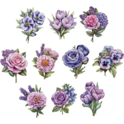 3-D Motive, Blumen in Blau-Violett 4, 7-10cm. 10 Motive