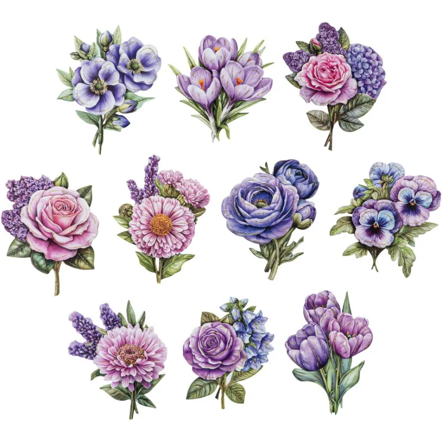 3-D Motive, Blumen in Blau-Violett 4, 7-10cm. 10 Motive