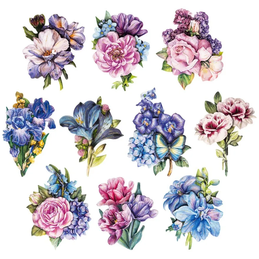 3-D Motive, Blumen in Blau-Violett 3, 5,5-9,5cm, 10 Motive