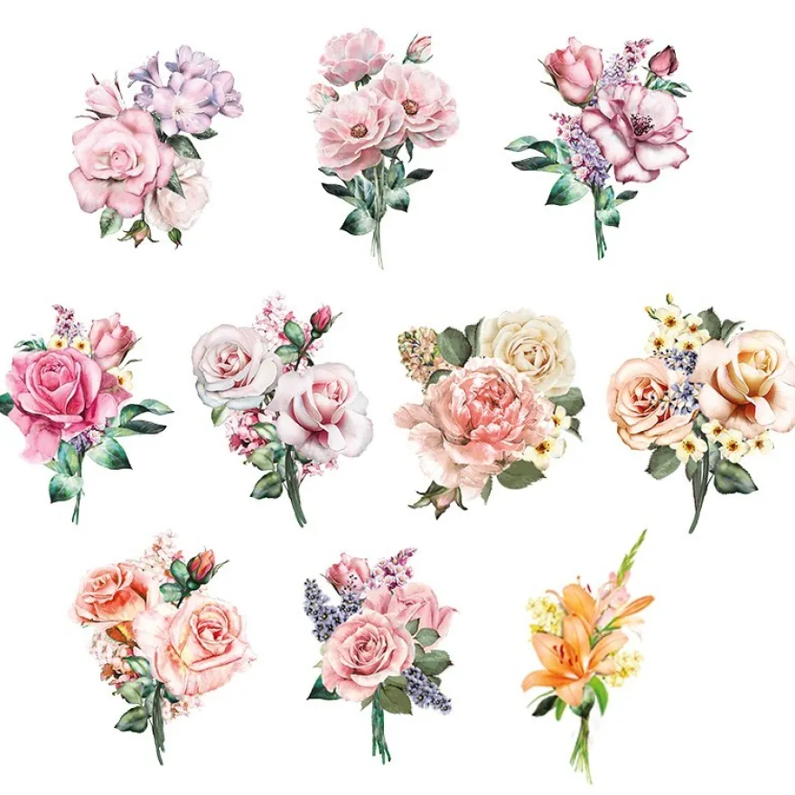 3-D Motive, Blumen in Pastell, 6,5-11,5cm, 10 Motive