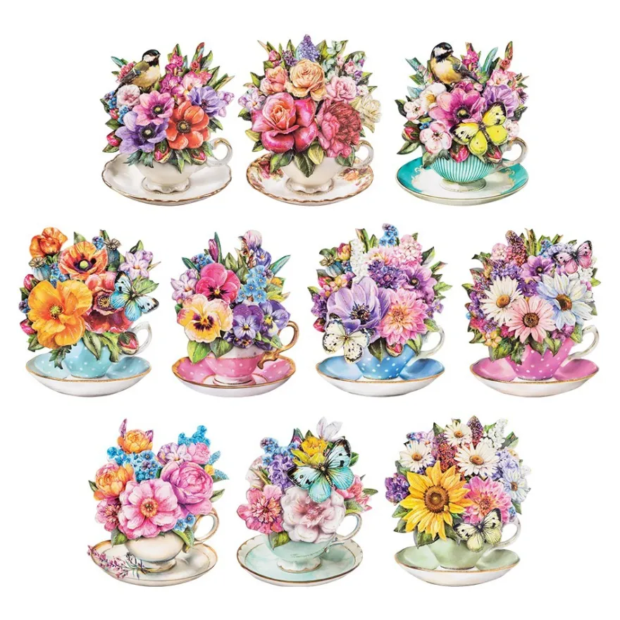 3-D Motive, Blumen in Tassen, 8-10,5cm, 10 Motive